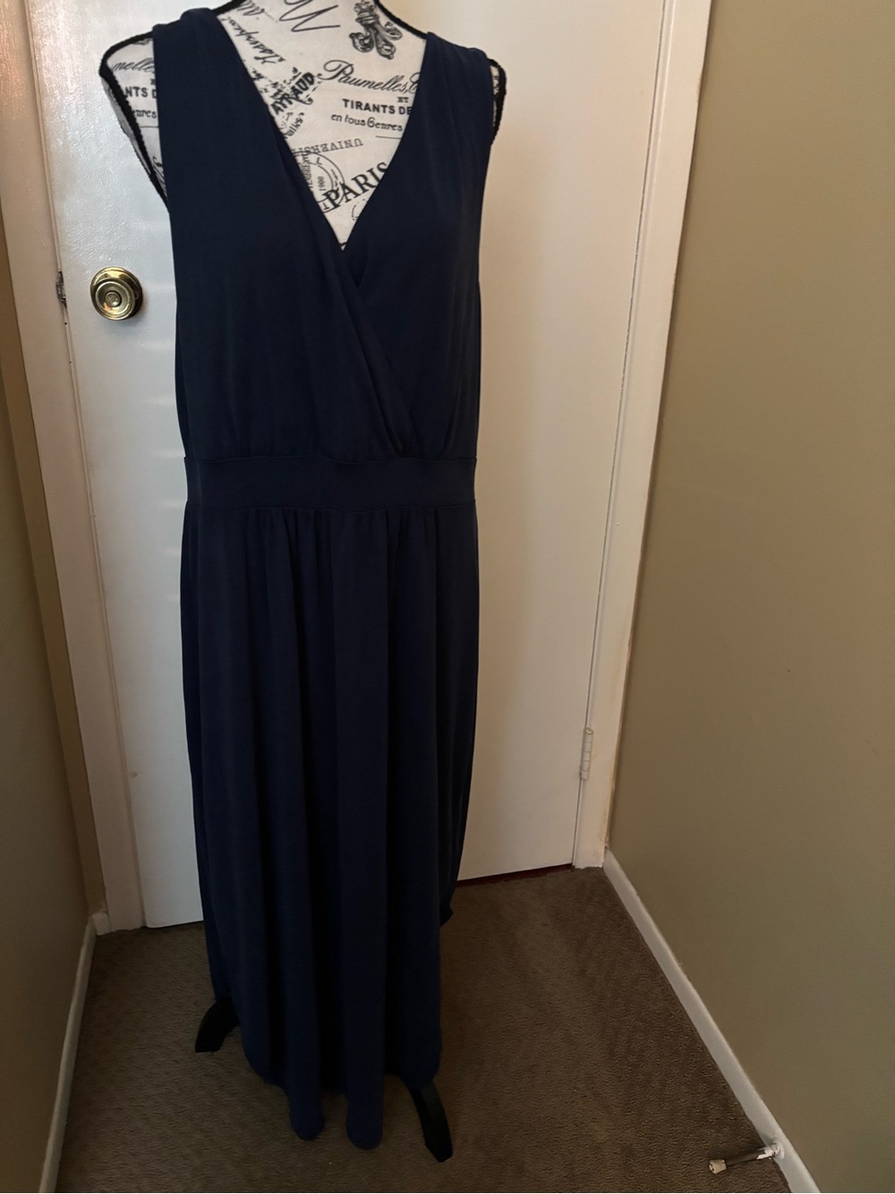 Sleeveless Navy Wrap-Front Maxi Dress